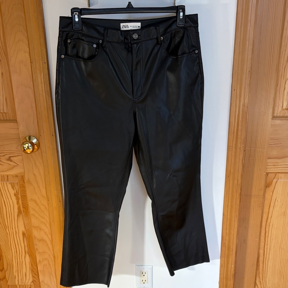 Zara Sleek Black Leather Trousers